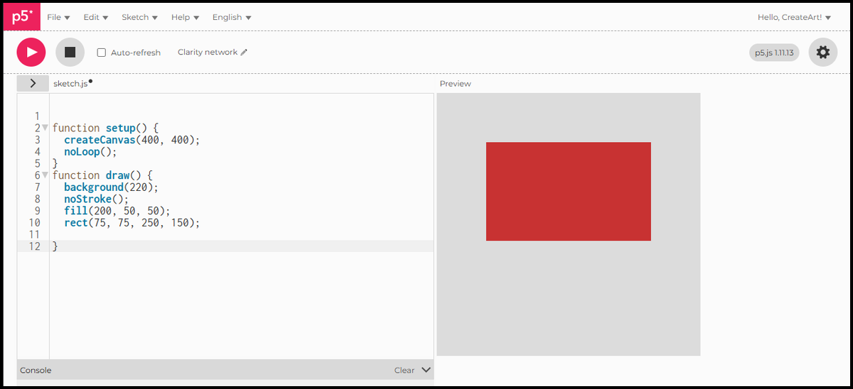 A red rectangle on a grey canvas