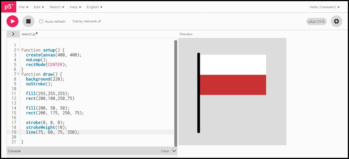 Two rectangles with a vertical black flagpole on the left edge