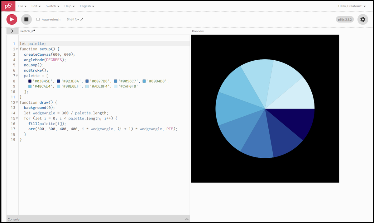 A circle divided into nine equal wedges on black, each wedge a colour from the Ocean Blue Serenity palette